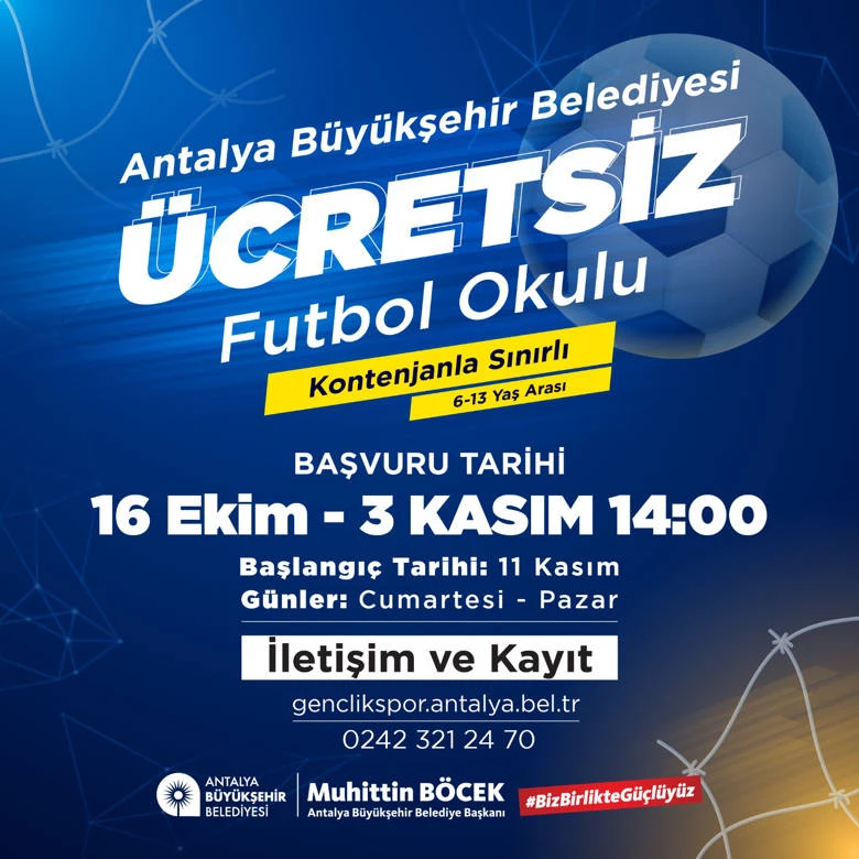 Ücretsiz Futbol Okulu 11 Kasım’da Eğitime Başlıyor