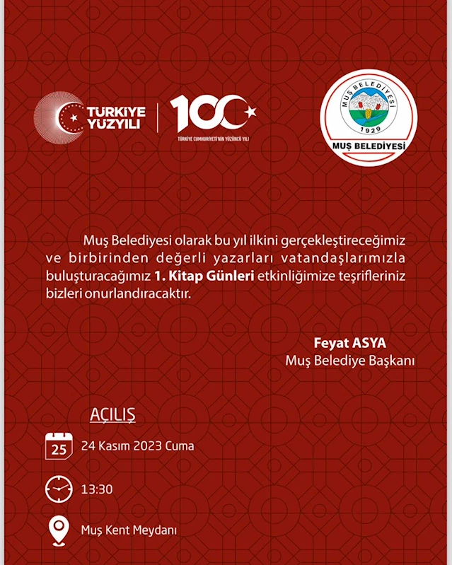 Muş 1. Kitap Günleri Yarın Başlıyor