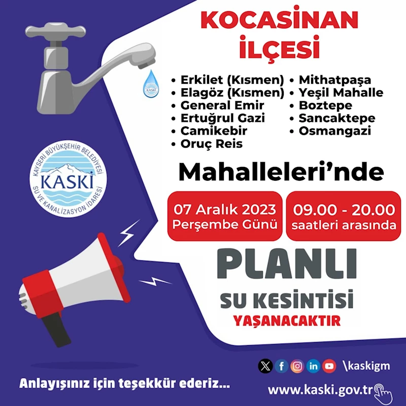 KASKİ’den 11 Mahalle İçin Planlı Su Kesintisi