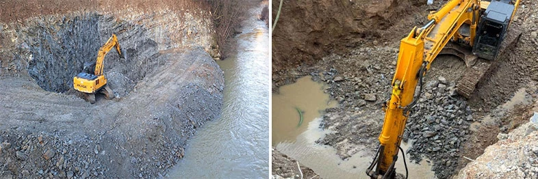 Duraklı-Alihocalar köprüsünde temel kazısı ve beton dökümü