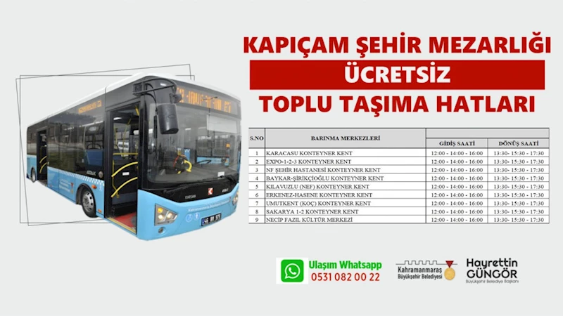 Büyükşehir’den 5 ve 6 Şubat’ta Kapıçam Mezarlığı’na Ücretsiz Ulaşım Hizmeti