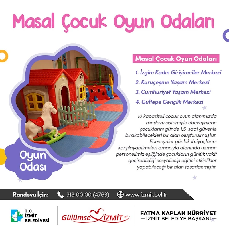 İZMİT BELEDİYESİ, MASAL ÇOCUK OYUN ODALARININ SAYISINI ARTTIRIYOR